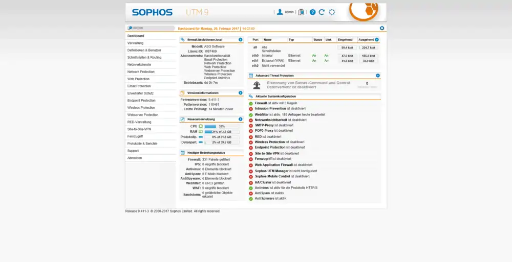 Sophos UTM Basic Setup - Übersicht