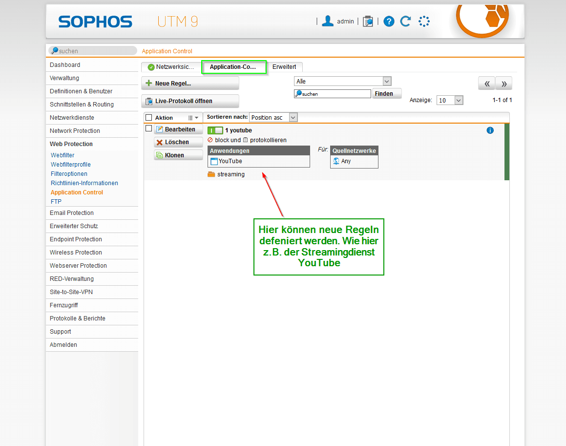 Sophos UTM Application Control - Application Control Regeln Bild 1