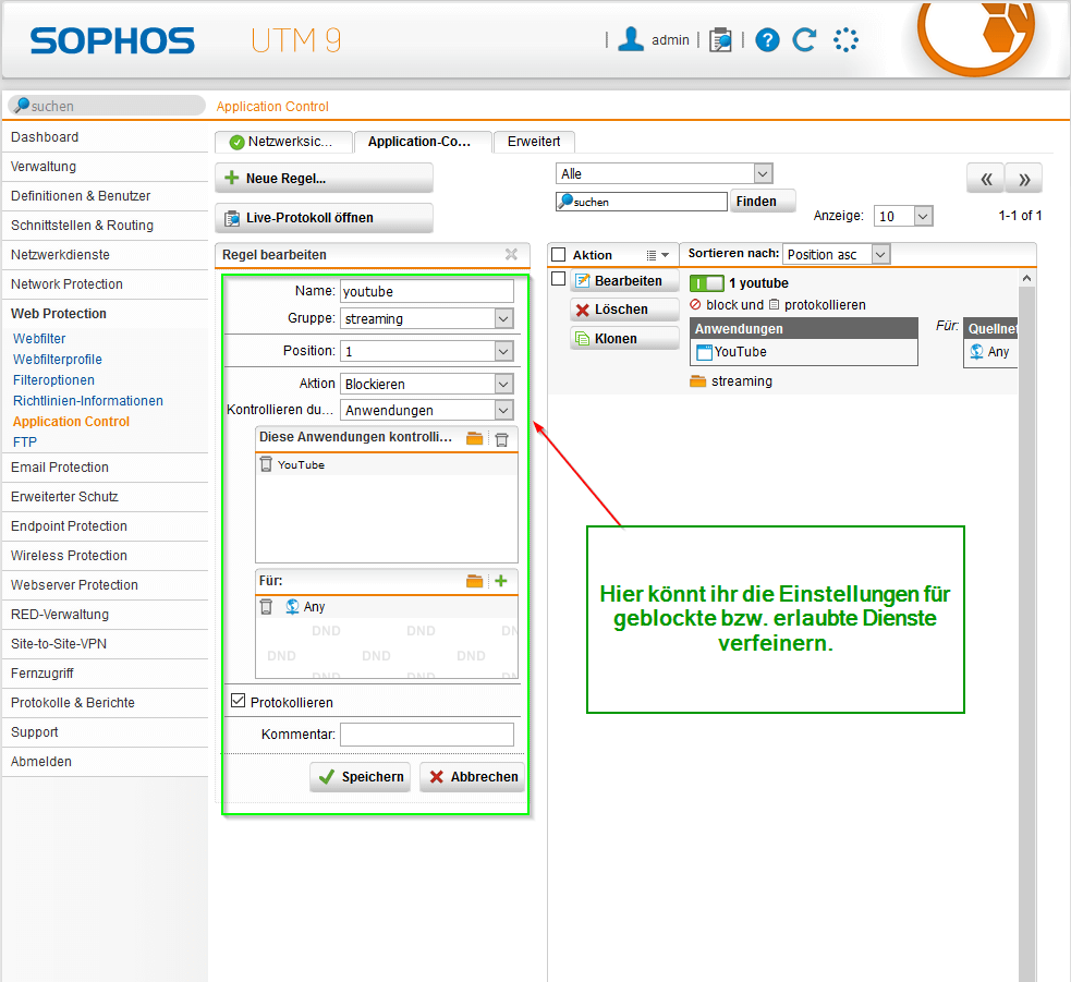 Sophos UTM Application Control - Application Control Regeln Bild 2