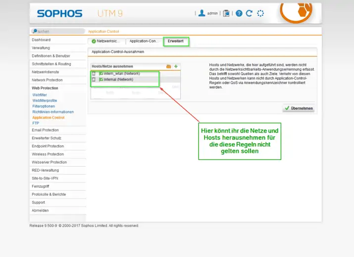 Sophos UTM Application Control - Erweitert