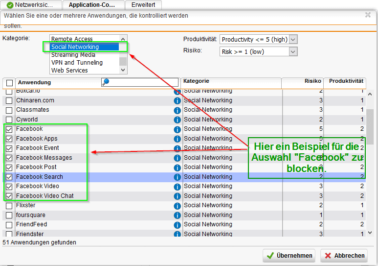 Sophos UTM Application Control - Facebook blockieren Bild 1