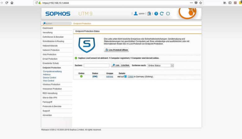 Sophos UTM Endpoint Protection Bild Übersicht