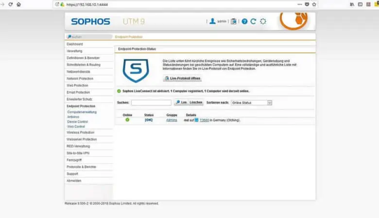 Sophos UTM Endpoint Protection Bild Übersicht