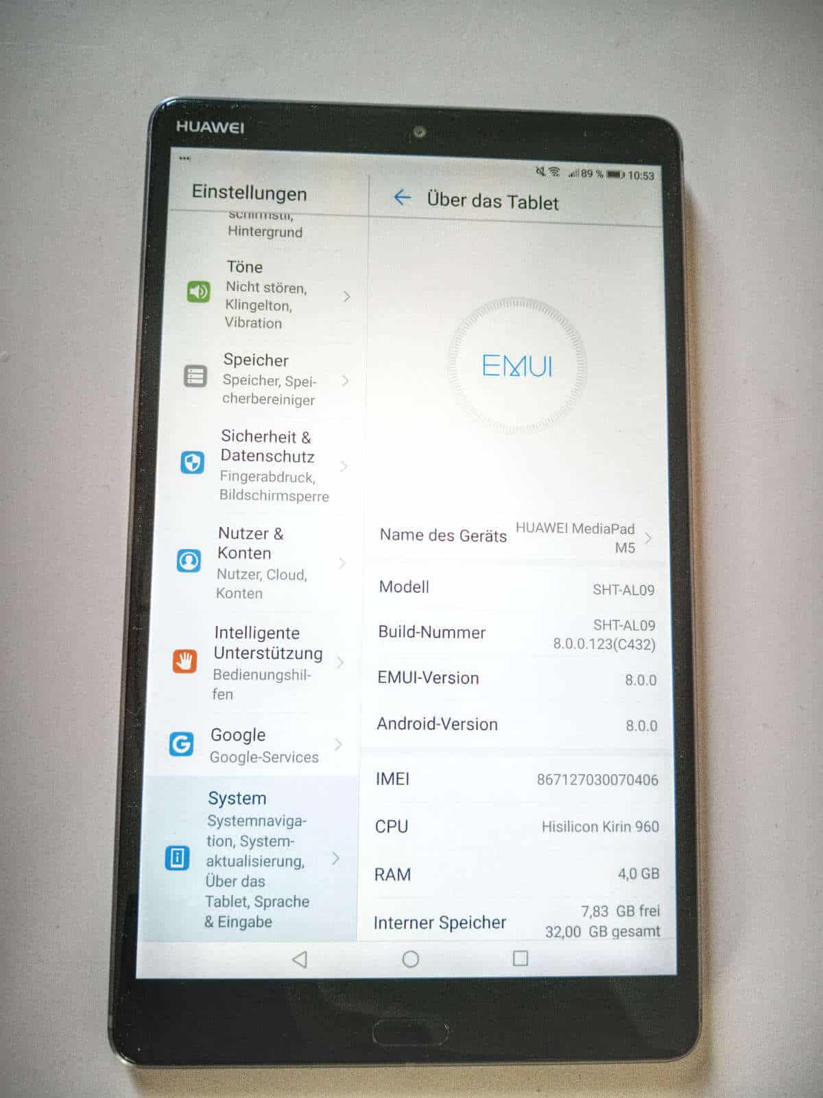 Huawei Mediapad M5 8.4 Systeminfo
