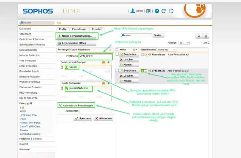 Sophos UTM SSL Profil erstellen