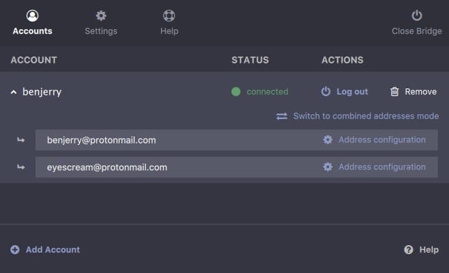 ProtonMail ProtonMail Bridge Account - Switch to split addressess mode   