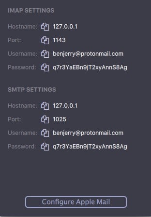 ProtonMail Bridge Account - Eingabedaten 