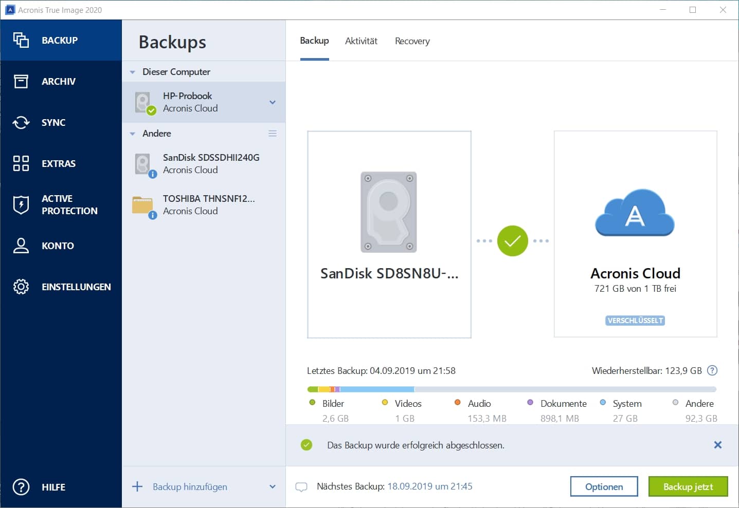 acronis true image dashboard