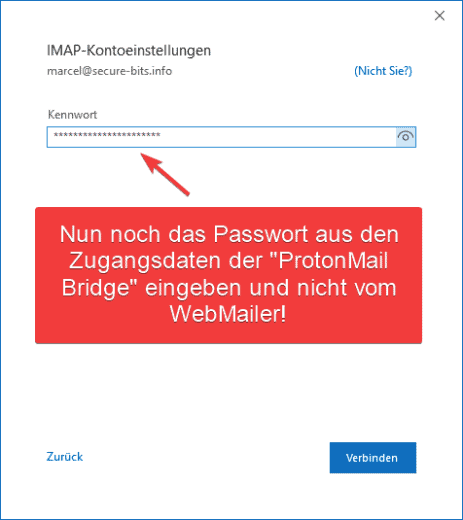 ProtonMail Outlook Konto hinzufügen Passwort