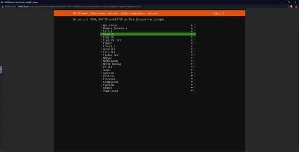 Bild 1 - Ubuntu Server Installation - Sprachauswahl