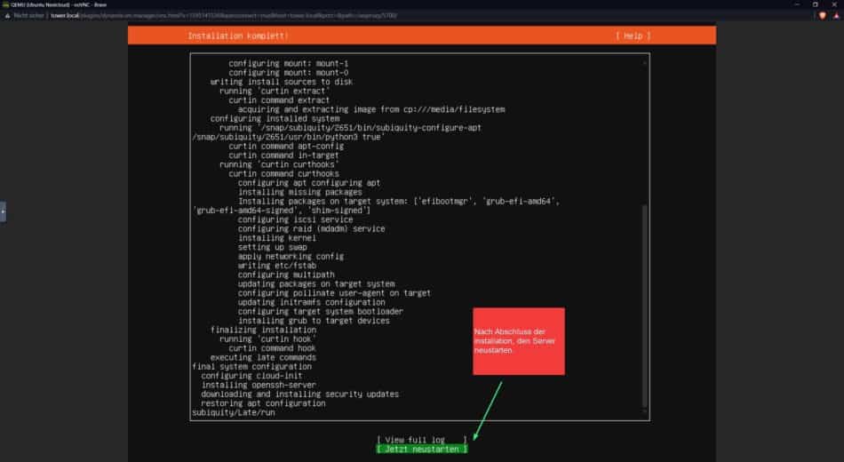 Bild 13 - Ubuntu Server Installation - Server neustarten