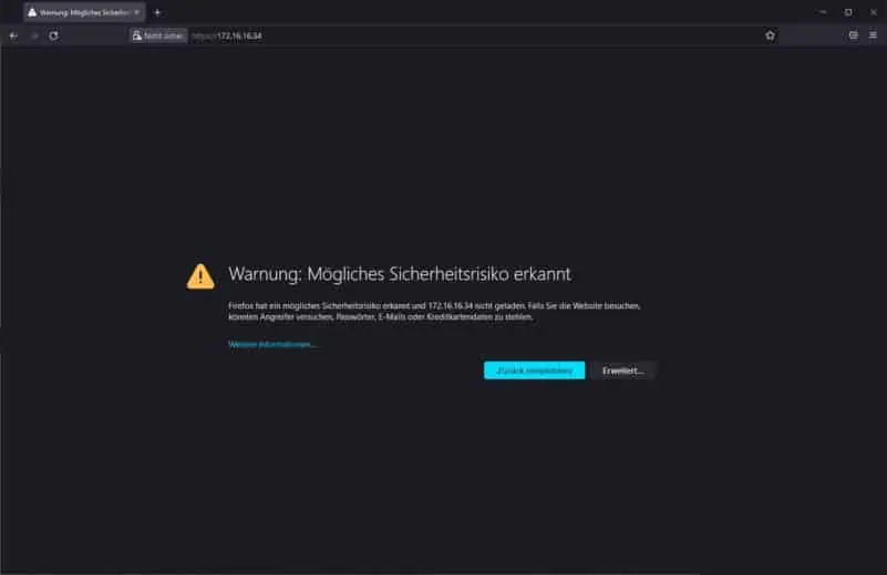 Bild 2 - Default Site via https aufrufen - Sicherheitswarnung